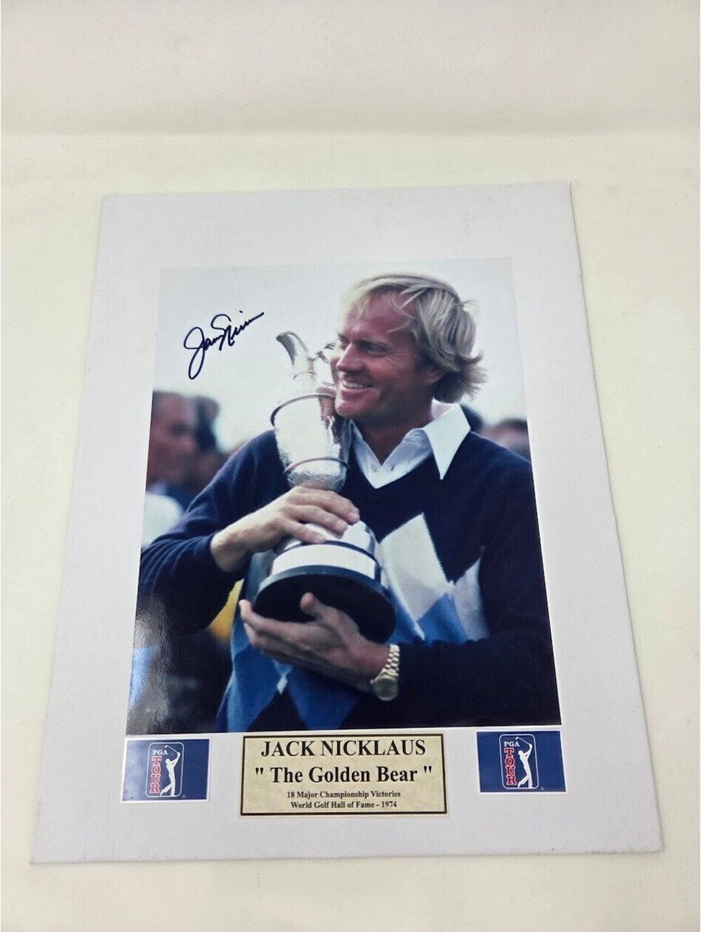 Jack Nicklaus Signed PGA Tour Photo Display With Trophy And Logos 11x14